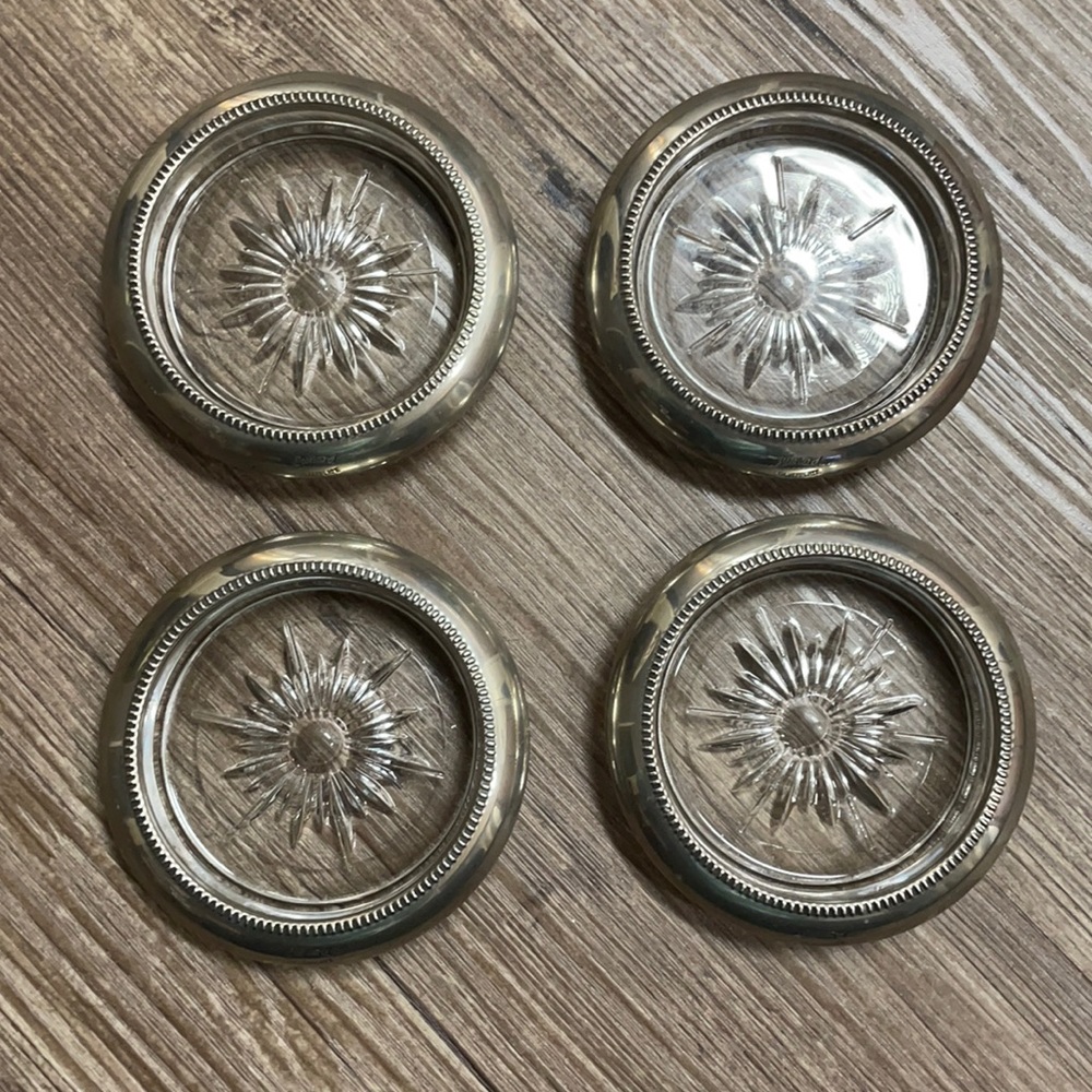 Vintage Set of Leonard Silver-plated Cut Crystal Coasters